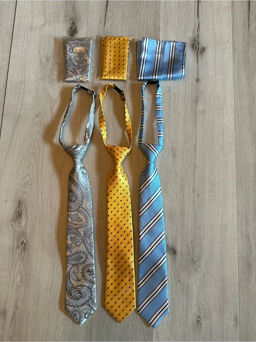 Enlision 3pcs Pre-Tied Neckties & Pocket Square Set Neck Strap Tie for Kids OS